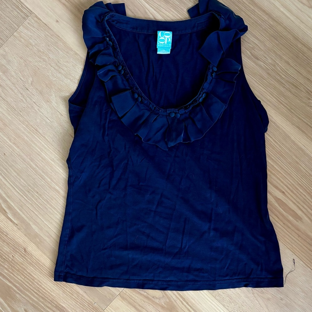 Barney’s Co Op Deep Blue Ruffled Top